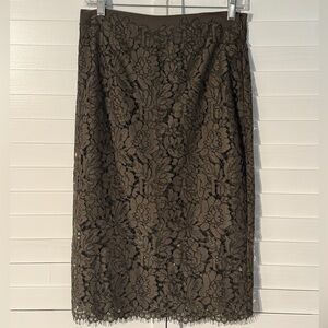 Diane Von Furstenberg Olive Green Lace Midi Skirt